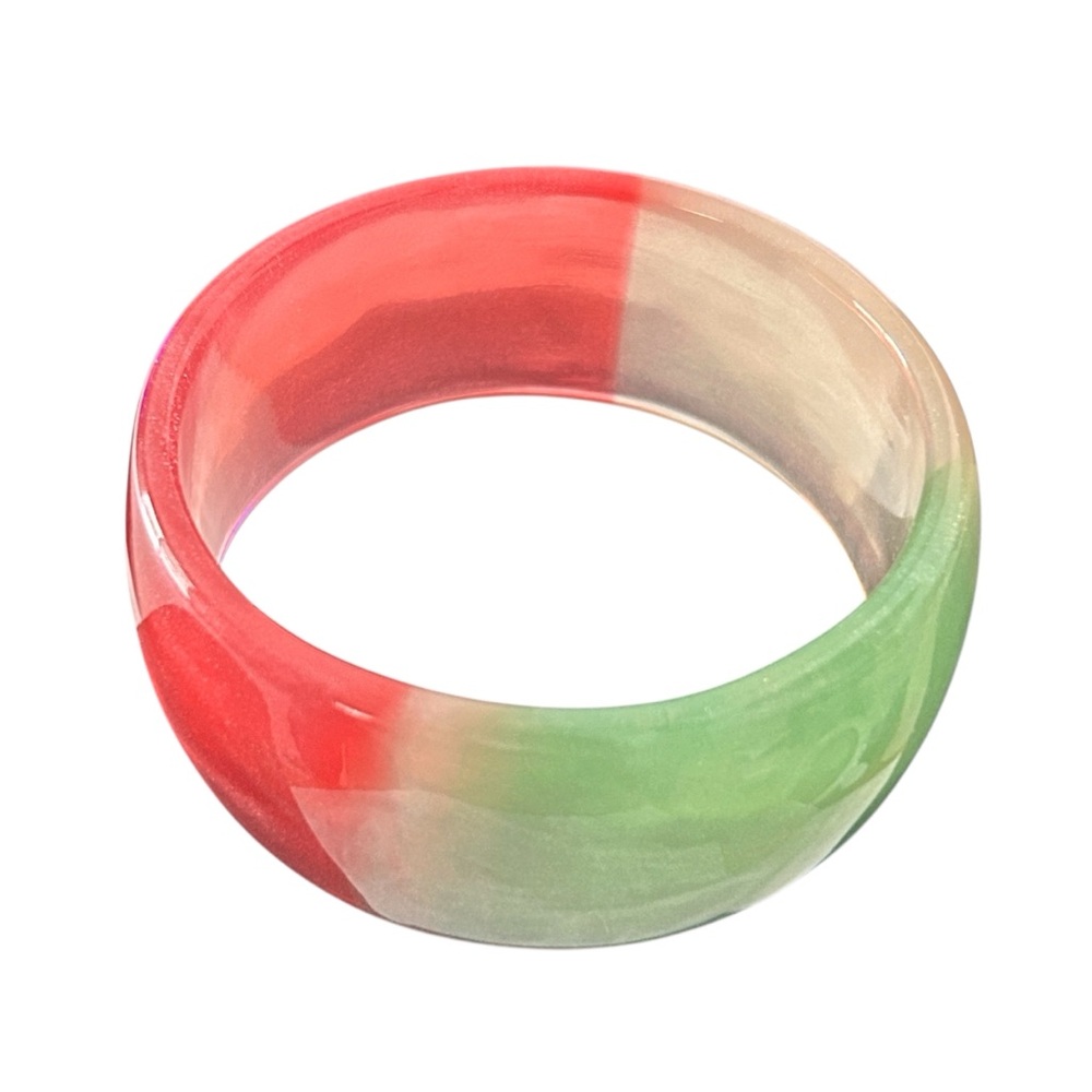 Lucite Translucent Chunky Colorful Pink Green White 3” Bangle Bracelet Vintage